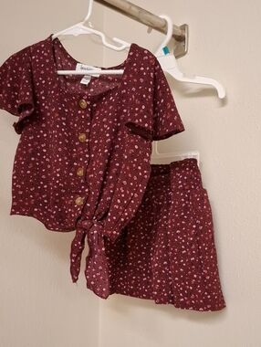 Speechless Burgundy Floral Tie-Front Top & Skort Set